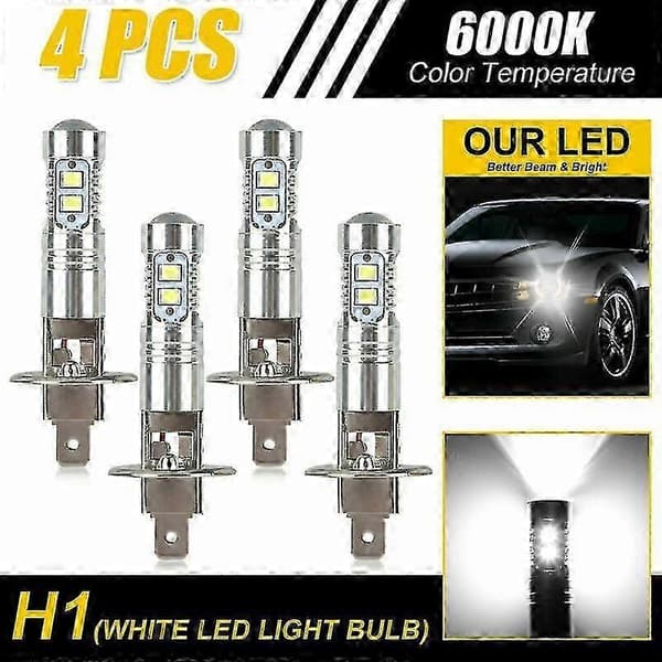 4 stk H1 200W 6000K Super Hvite LED-Frontlykter & Tåkelys Silver