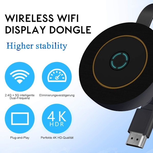 WiFi-skärmadapter, 4K trådlös HDMI-adapter för streaming av video