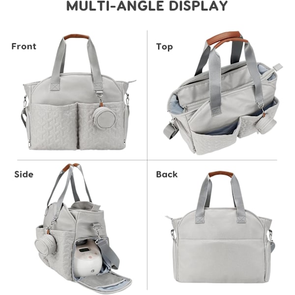 (Grå) Multifunksjonell stilig bleiebag for baby, stor