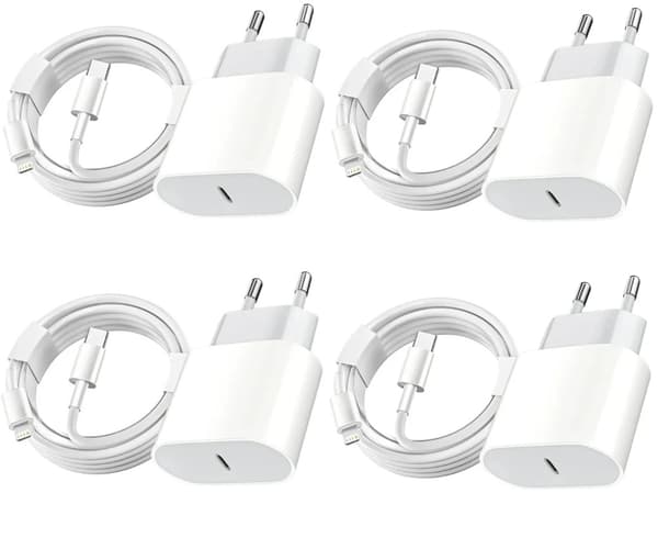 (SC)4-pack Charger for iPhone + USB-C 20W Fast Charger White