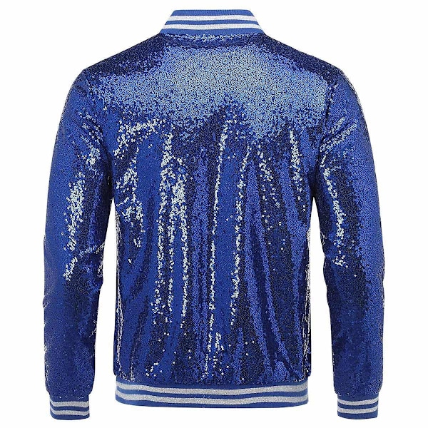 Allthemen Herre Sequin Casual Glidelås Fest Bomberjakke - WELLNGS Blå Blue XS