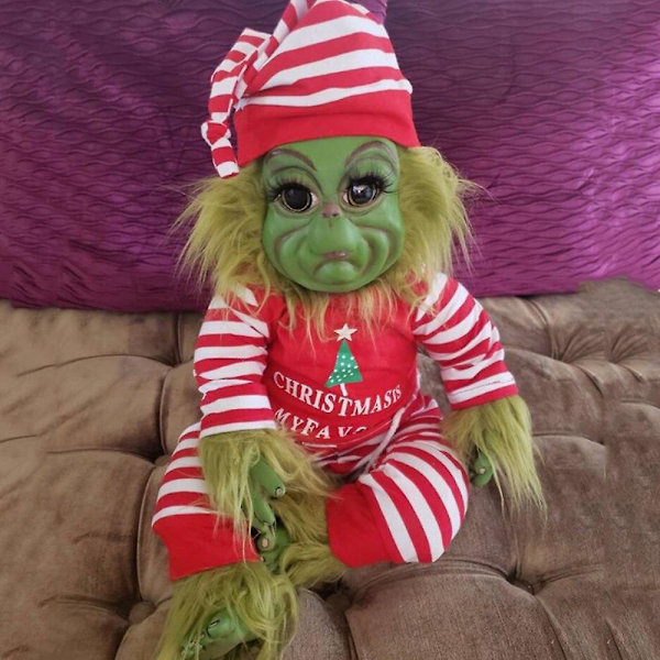 Jule-Grinch Latex Plys Dukke Reborn Baby Grinch Fyldt Dyr Julegave Es-WELLNGS Striped