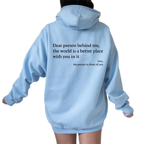 Womens Hoodies \"Kära person bakom mig\" Hooded Sweatshirt Långärmad Pullover Toppar Ljusblå Light Blue 3XL