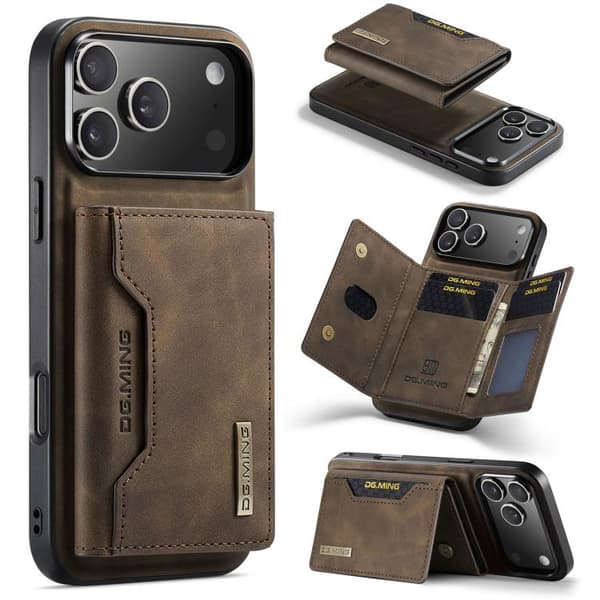 [SC]iPhone 17 Pro Max Skallærveske DG.MING M2 Series 3-Fold Kortveske Kaffe