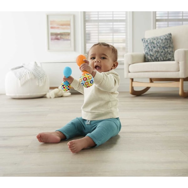 Fisher-Price Newborn Toys Rattle 'n Rock Maracas, Set med 2 mjuka musikinstrument för bebisar 3+ månader, Blå & Orange