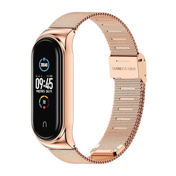 Ranneke Mi Band 7: Sopii Xiaomi-rannekkeille 3/4/5/6/7, 04-linjainen 304 ruostumattomasta teräksestä valmistettu metalliranneke, Rose Gold Rose gold For mi band 7