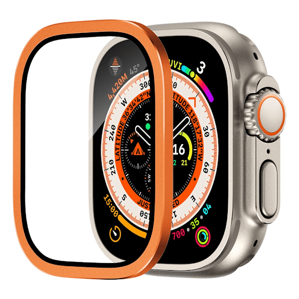 Skärmskydd för Apple Watch Ultra 49mm Tillbehör Metallstötfångare+härdat glas Skydd HD iWatch Ultra 49mm Orange For Ultra 49mm Orange