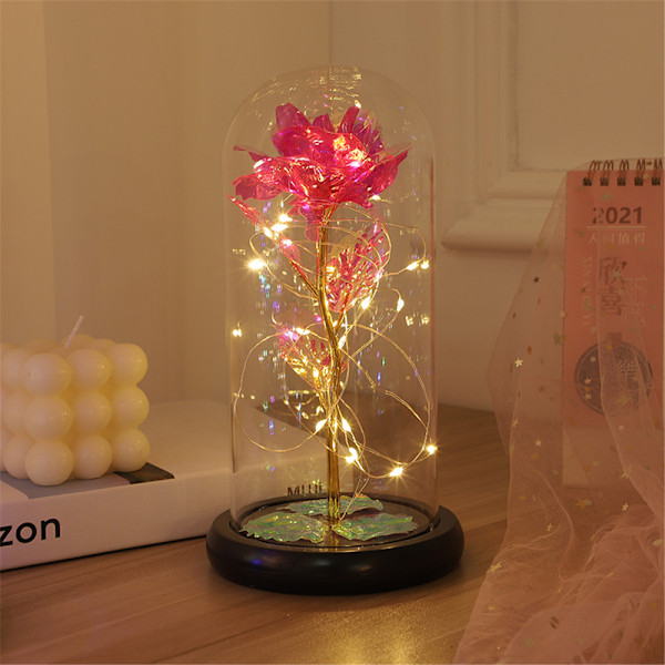 Valentinsdag morsom gave med gullfolie rose i kuppel med LED-lys Rose red