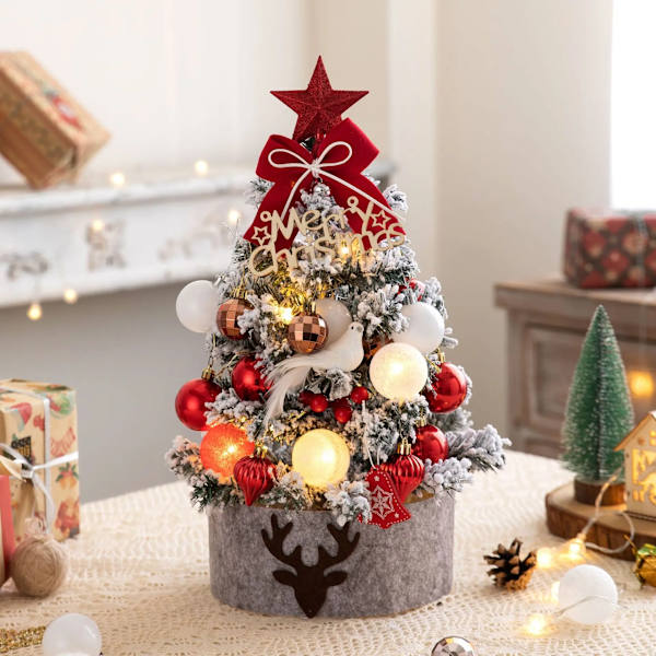 Desktop Julgran LED Ljus 60CM Mini Bord Present Julgran Konstgjord Julgran Navidad Ornament Hem Dekoration 2023 röd red 45CM