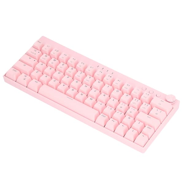 (SC)64 Keys RGB Wireless Mechanical Keyboard Pink Ergonomic Design with Knob for IOS Red Switch 3 Modes