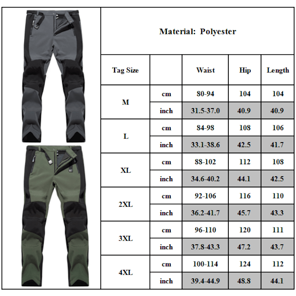 Herr Vinter Utomhus Vindtät Mjuk Skal Byxor Fleece Byxor Grå Gray 3XL