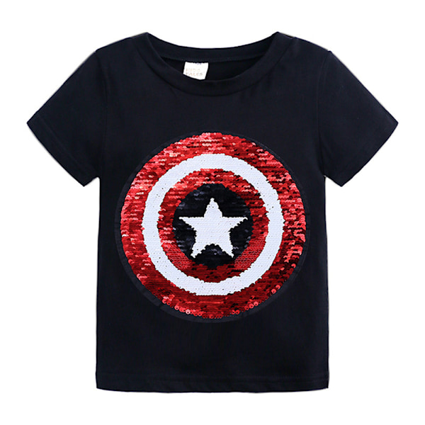 Barn Pojkar T-shirt Vändbar Paljetter Spider Man Tryck T-Shirt Svart Black 1-2 Years