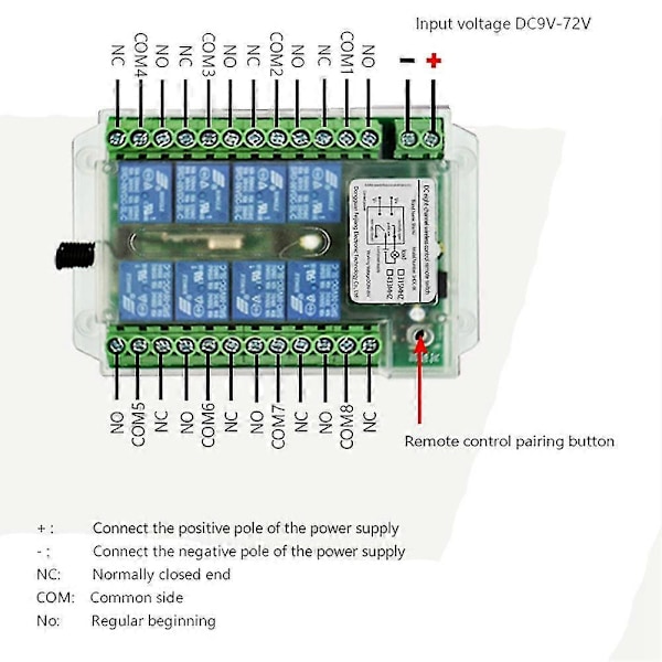8 kanavainen langaton RF-kaukosäädin kytkin DC 9-72V Kaukosäädin langaton kaukosäädin moottorin ohjauskytkin As Shown