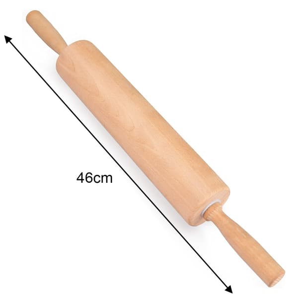 (SC)Classic wooden rolling pin with comfortable grip, professional dough roller for the kitchen with smooth use & rotating center, perfect for baking