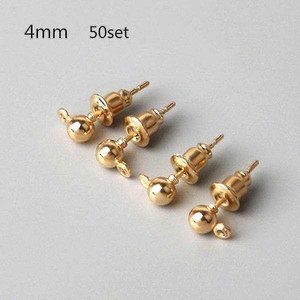 50 set smycken i legering Kulör stift Bakstycken Hypoallergena örhängen örhängen Kit Guld Gold 4mm