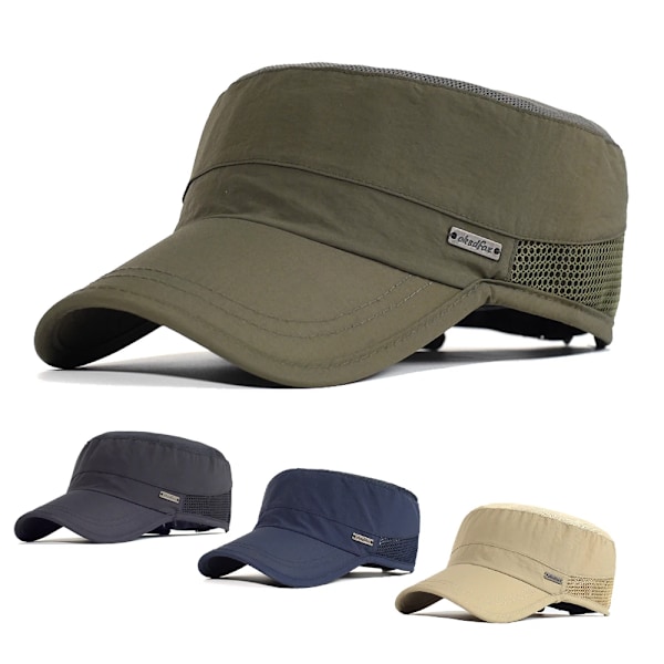 Sommer Mesh Utendørs Sports Hurtigtørkende Militærcaps Menn Pustende Caps Hærcaps Flat Hat Sykkelcaps Caps Khaki Khaki Adjustable 57-62cm