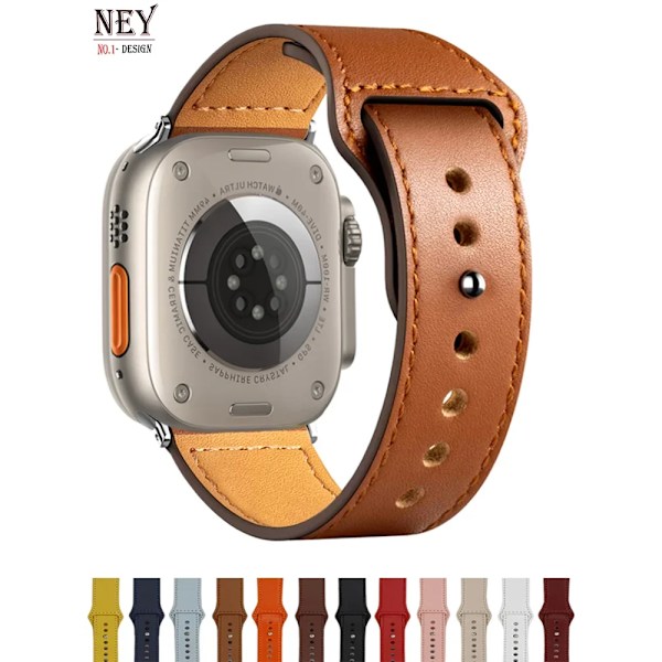 Läderrem för Apple Watch band Ultra 2 49mm 44mm 40mm 38mm/42mm sport loop armband iWatch series 9 8 7 3 4 5 6 se 41mm/45mm B Orange 9 B Orange 9 38mm or 40mm 41mm