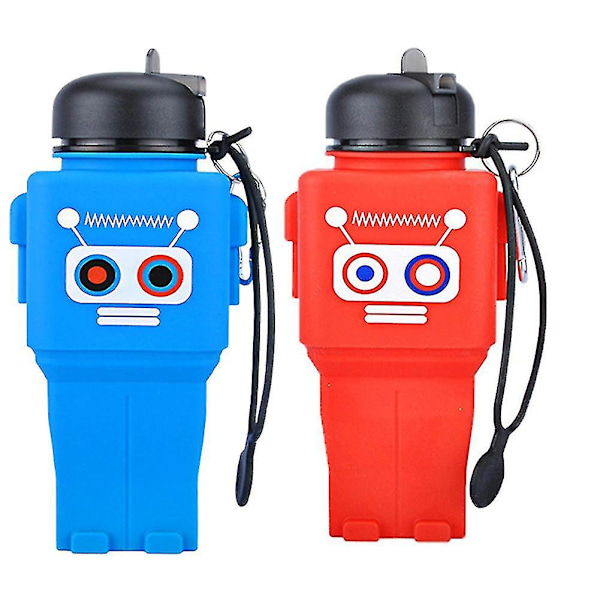 Robotin muotoinen silikoninen vesikuppi, kannettava, helppo puhdistaa, myrkytön silikonipullo Blue