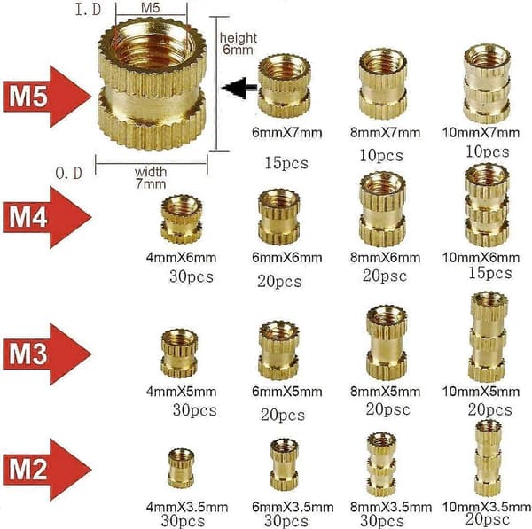 [SC] Female Threaded Insert M2 M3 M4 M5 Brass Threaded Sleeves Compatible with 3D Printing 330pcs - Perfect