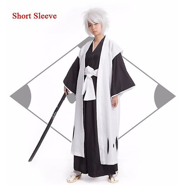 Japansk Anime Bleach Cosplay Kostym för Män Kyouraku Shunsui Kenpachi Zaraki Vit Kappa Cape Kaptenens Kappa Utan Svart Kimono 5 5 L