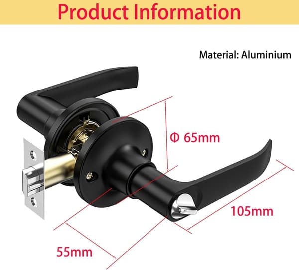 (SC) Round Handle Lock - Black 60/70 mm, Door Handle Set, Interior Door