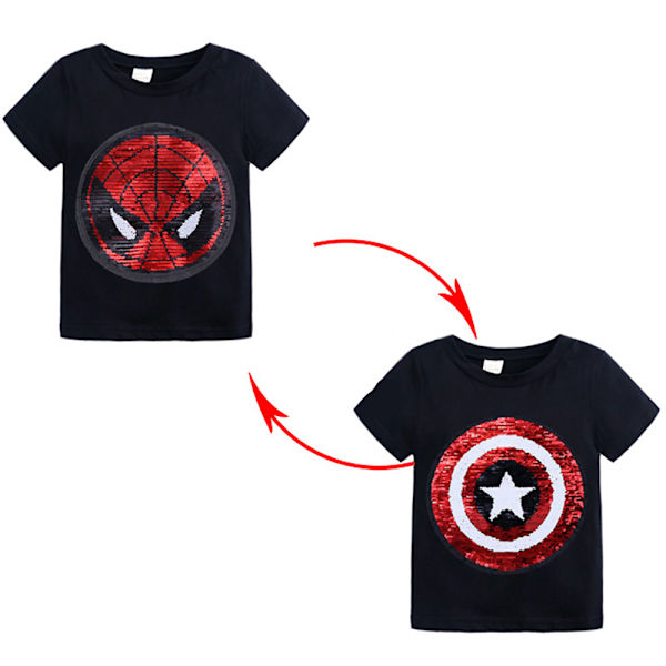 Lasten poikien T-paita Kääntyvät Sekvenssit Spiderman-Painatus T-paita Musta Black 3-4 Years
