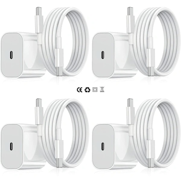 4-Pack - iPhone Charger - Fast Charger - Adapter + 2m Cable 20W USB-C White 4-Pack iPhone (NT) 4-Pack 4-Pack USB-C