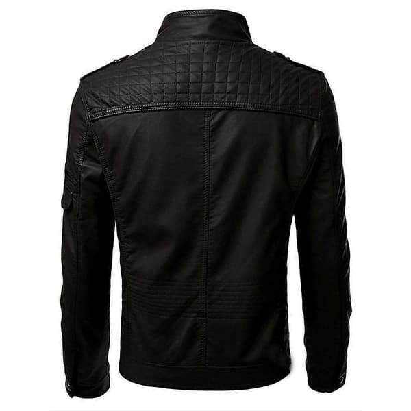 (SC)Cool men's PU leather jacket with zipper, motorcycle jacket with lapel, large size