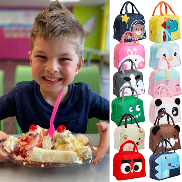 Lunchväska för barn, flickor, pojkar, studenter, återanvändbar tecknad isolerad lunchväska, små hopfällbara vattentäta lunchväskor för resor, picknick, skola Pink Rabbit