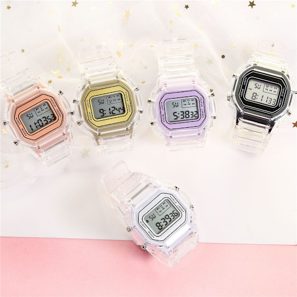 Unisex Casual Transparent Vandafvisende Digital Sports Ur Black