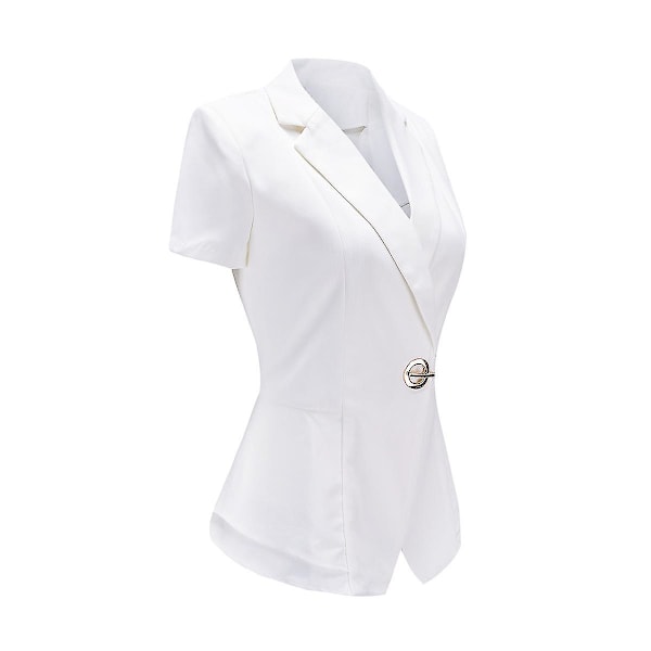 Yynuda Naisten Slim Fit Lyhythihainen Metallilukkoinen Business-Blazer L White