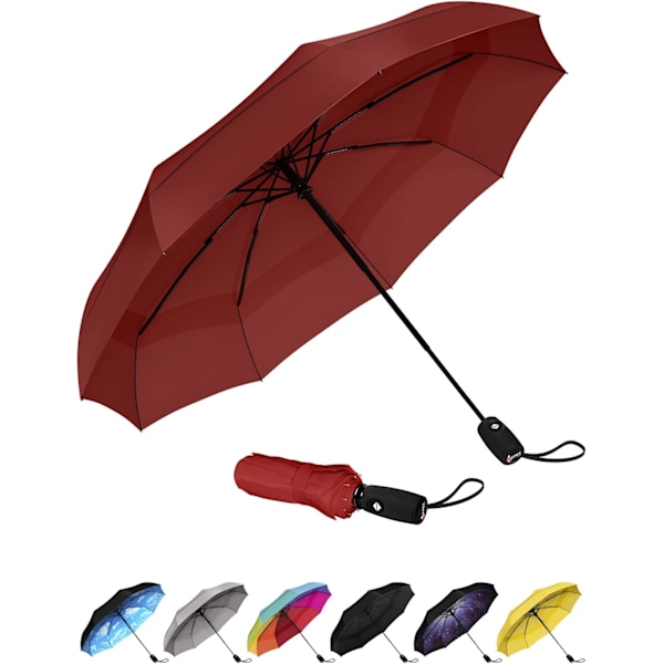 Repel Paraply Vindtåligt Reseparaply för Regn - Enkel Automatisk Öppning och Stängning, Hållbart & Kompakt Paraply, Stark Fiberglassram, Vattentätt Tak Red