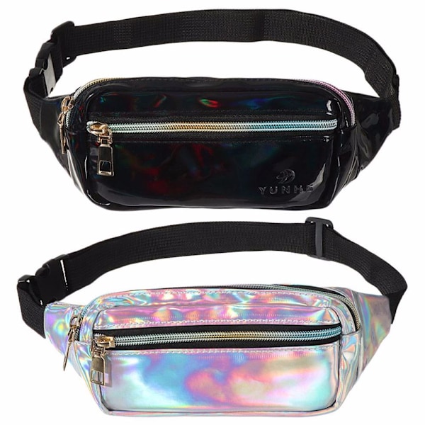 2PCS New holographic waist bag with laser BLACK&SILVER