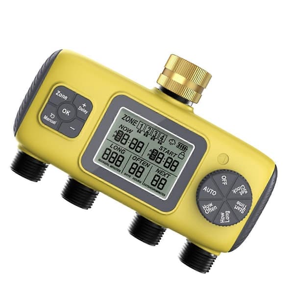 (SC) Automatic 4-Way Garden Irrigation Timer, Threaded Compatible with BSP 3/4 Inch Four-Way Irrigation As Shown