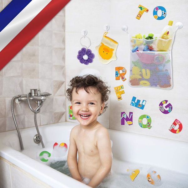 Badkar Dusch Badleksak Förvaringsnät - Baby + GRATIS 4 robusta självhäftande krokar