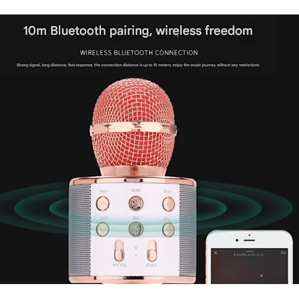 Trådlös Bluetooth-mikrofon för barn, portabel karaoke-sångmaskin, leksaker/presenter för pojkar och flickor, högtalare för smartphones och datorer black