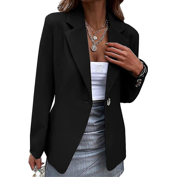 Kvinners En-knapps Solid Lapel Blazer Jakke Formelle Casual Utendørsjakke Black 3XL