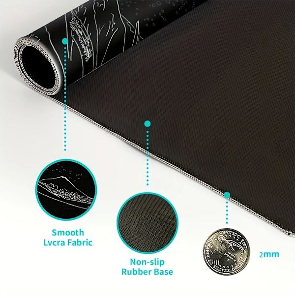 Mussemåtte XXL Laptop Stor Mussemåtte Gaming Tilbehør Tastatur Mussemåtte Gummi Anti-Skrid Mussemåtte Tastaturmåtte Sort Bølger 400X800X2MM black waves