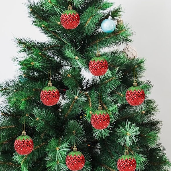 6 stk julekule, julepynt, rød, julekuler med hengende snor, julekuler til julepynt