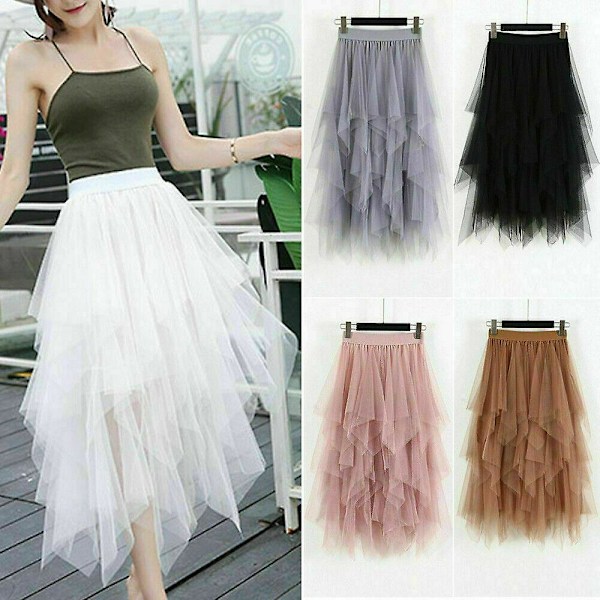 Kvinders Tulle Skørt Elastisk Talje Mesh Langt Skørt beige