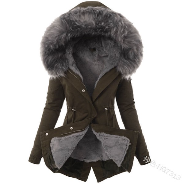 Vinterjakke for kvinner, varm fôret lang parkas i middels lengde, Army grønn Army green XL