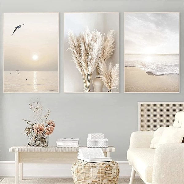 3:n Posterin Sarja 2024 Olohuoneeseen - Kuvat Dekoroidaan Makuuhuoneeseen - Auringonlasku Rannalla Tyylissä Seinäkuvat - Kehystämätön (40 X 60 Cm)
