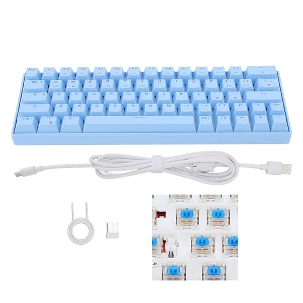 (SC) Mechanical keyboard 64 keys white light 3 modes ergonomic layout 4 optional switches blue keyboard for WIN blue switch 0.2