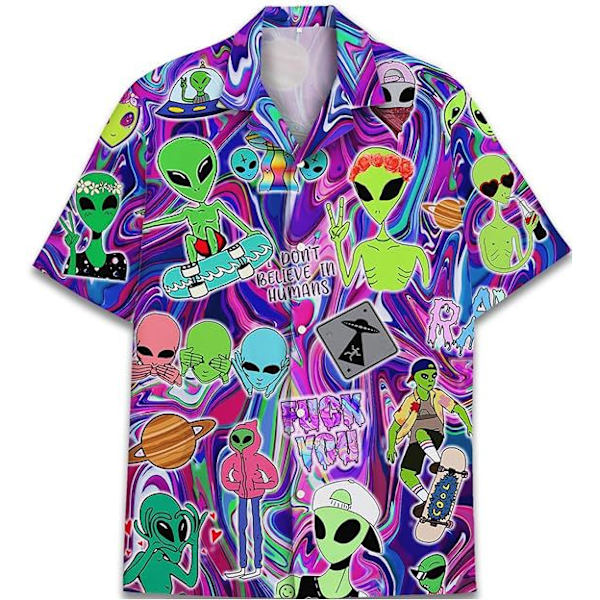 Herr Hawaiian Button Up Casual Skjorta Rolig Nyhet Kortärmad Semester Strand Toppar E E XL