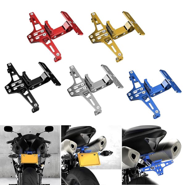 (SC) Motorcykel Nummerpladeholder med LED-lys Nummerpladeholder Aluminiumlegering Universal Sort