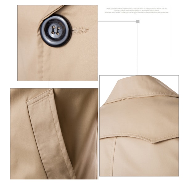 Trenchcoat for menn Smal passform dobbeltknappet beige beige XL