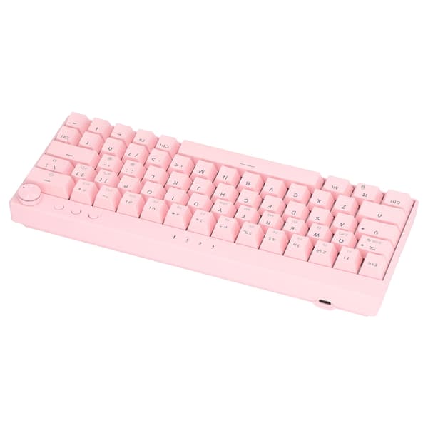 (SC)64 Keys RGB Wireless Mechanical Keyboard Pink Ergonomic Design with Knob for IOS Red Switch 3 Modes