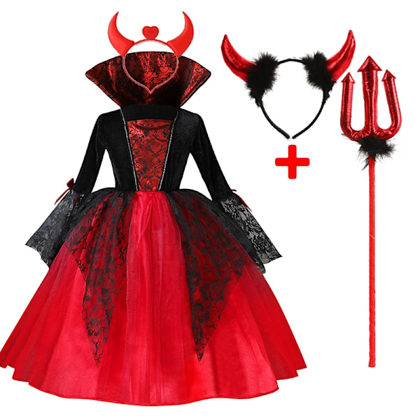 2024 Flickor Cosplay Vampyr Halloween Klänning För Barn Spökbrud Gotisk Kostym Greve Vampiran Karnevalsdräkt Svarta Röda Kläder 4 Delar Spökbrud D 170cm 4PCS Ghost Bride D