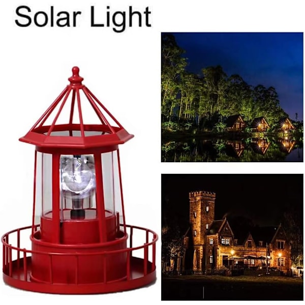 Hagedekorasjon LED Solar Stort Roterende Fyr Harpiks Hard
