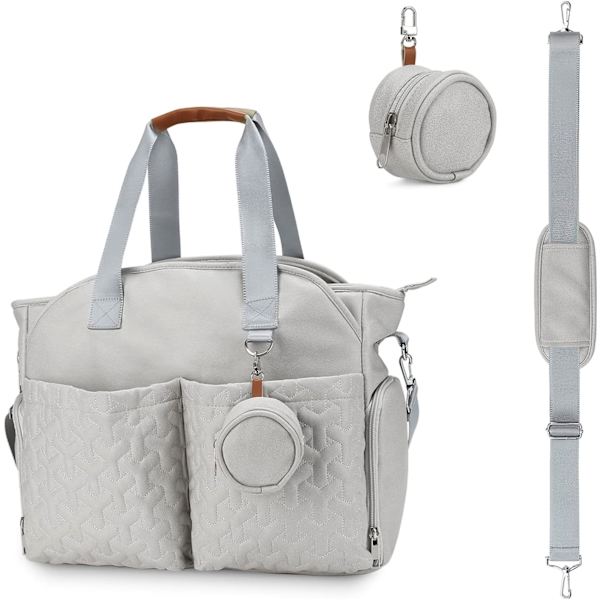 (Grå) Multifunksjonell stilig bleiebag for baby, stor